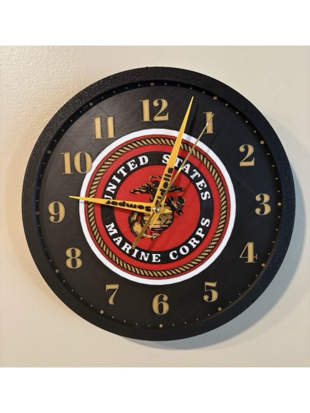 United States Marine Corp 10" Round 3D Printed Retro 12/24 Time Wall Clock